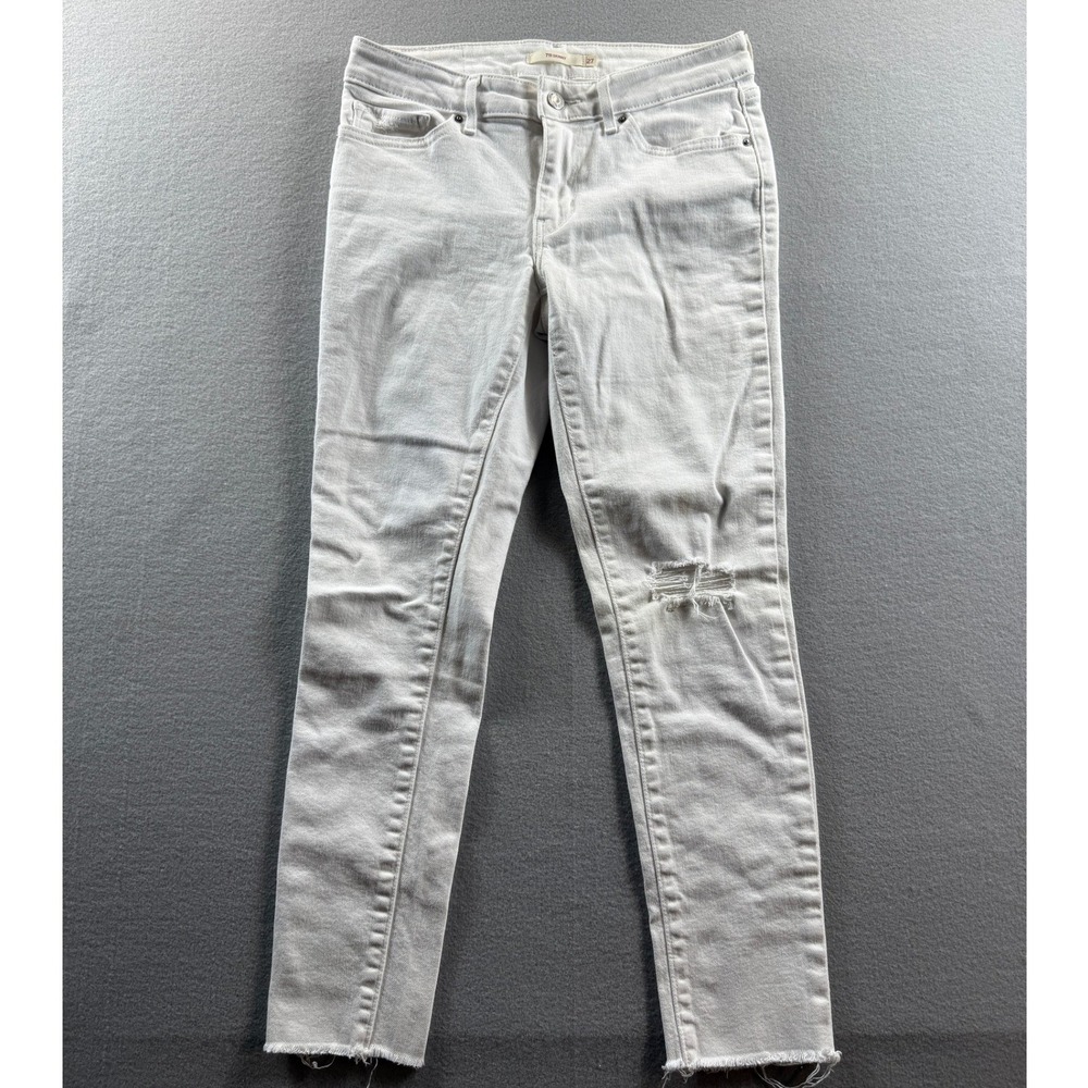 Levi's 711 Skinny Jeans Women 27 White Distressed Raw Hem 29x25